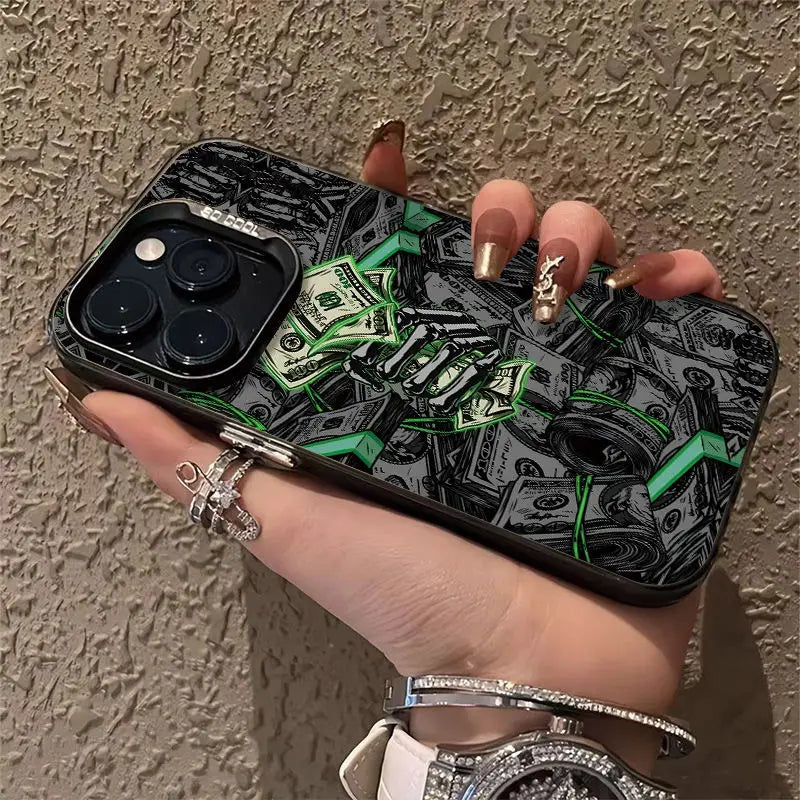 Coque iPhone style argent et street art iPhone16 15 14 13 12 11 ProMax XR XSMAX 78Plus MINI Y2K Fashion Anti Fall Back Cover