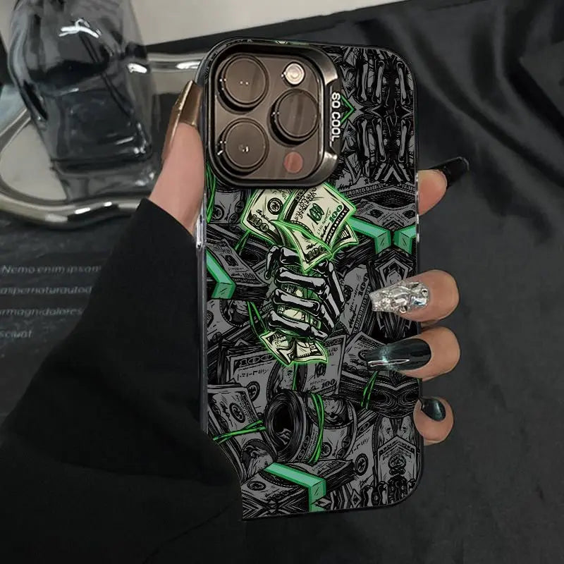 Coque iPhone style argent et street art iPhone16 15 14 13 12 11 ProMax XR XSMAX 78Plus MINI Y2K Fashion Anti Fall Back Cover