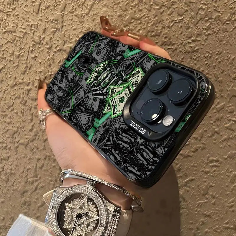 Coque iPhone style argent et street art iPhone16 15 14 13 12 11 ProMax XR XSMAX 78Plus MINI Y2K Fashion Anti Fall Back Cover